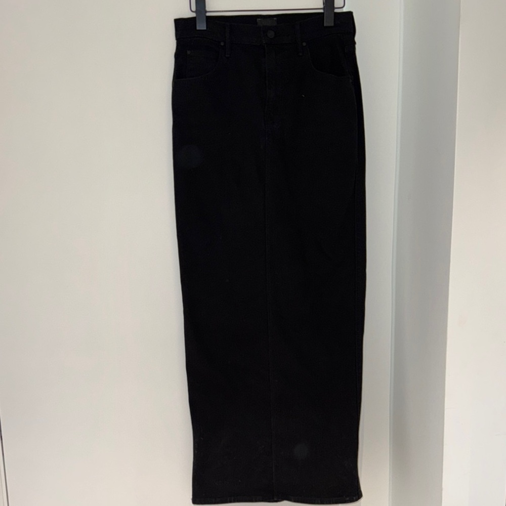 MOTHER Long Black Denim Skirt with Back Slit